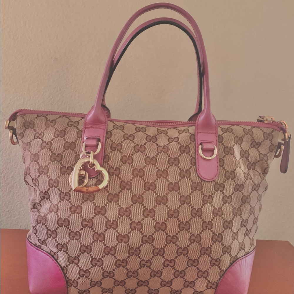 Gucci Beige and Pink Signature Tote